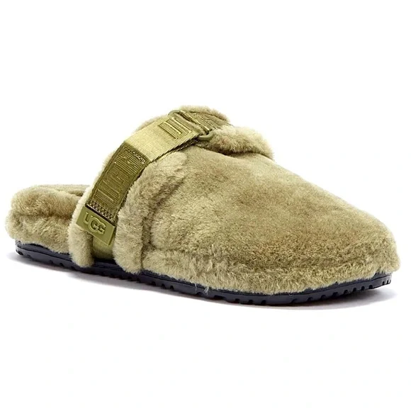 ??? UGG FLUFF IT MENS OLIVE
GREEN SLIPPERS??✅✅? UGG Fluff It Slippers Burnt Olive Green Shearling Slide  main image 4